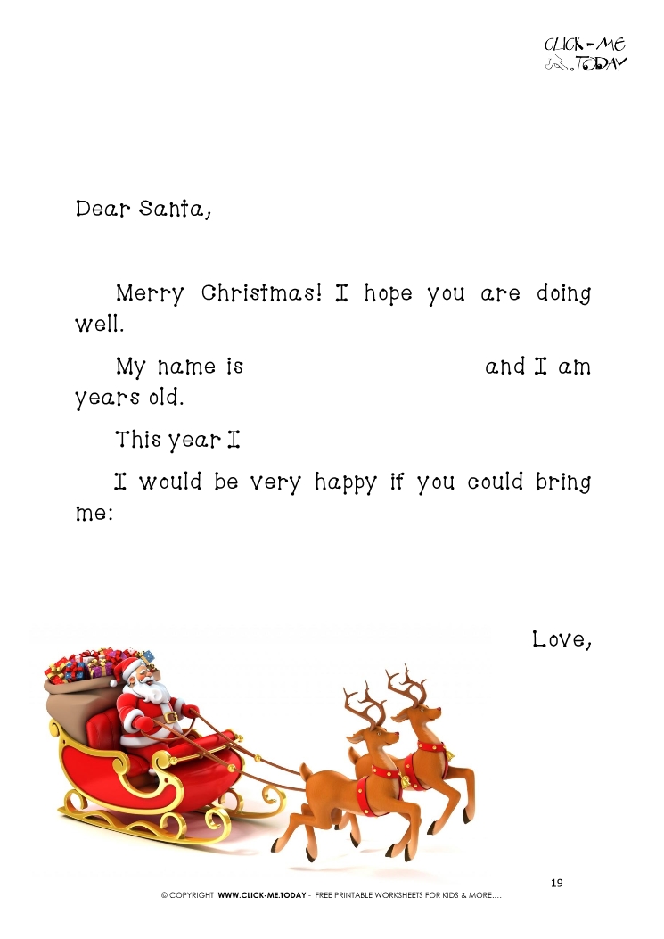 Plain text Letter to Santa template with Santa Claus and sleight 19